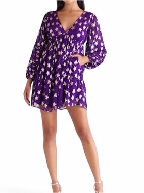 Ciebon Sallie Metallic Star print long sleeve babydoll mini dress S